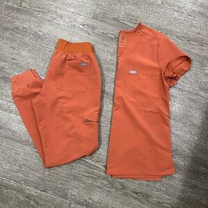 Figs Scrubs Catarina Top w/ Zamora Jogger Pants Terracotta